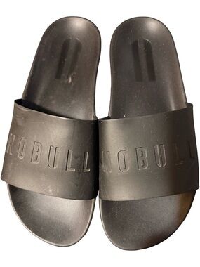 GENTLY USED WOMENS NOBULL Black Embossed Logo Slide Sandals